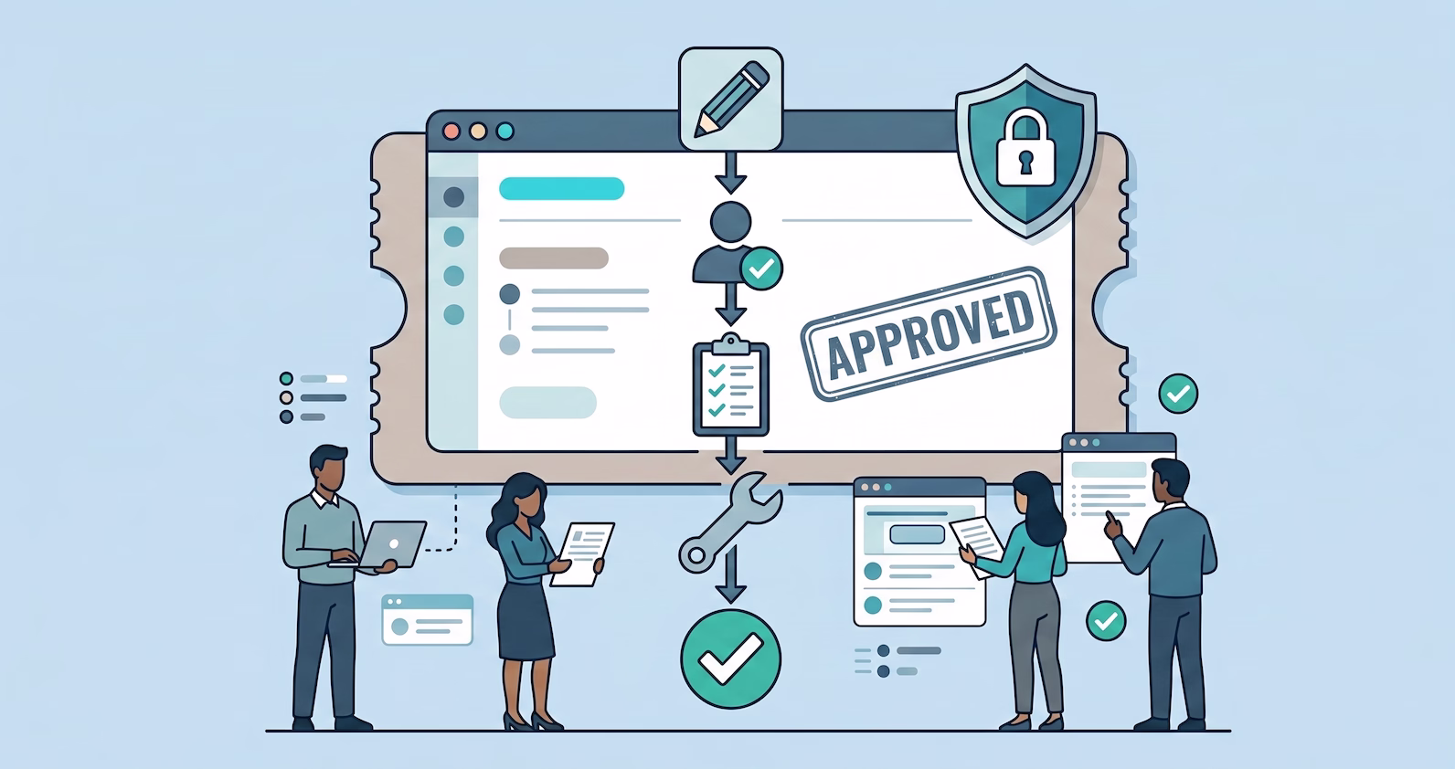 A ticket-based workflow brings order to SOC 2 change management for legacy and hybrid stacks. Every step is documented—from request to approval, testing, implementation, and verification—creating a robust audit trail of approved changes.